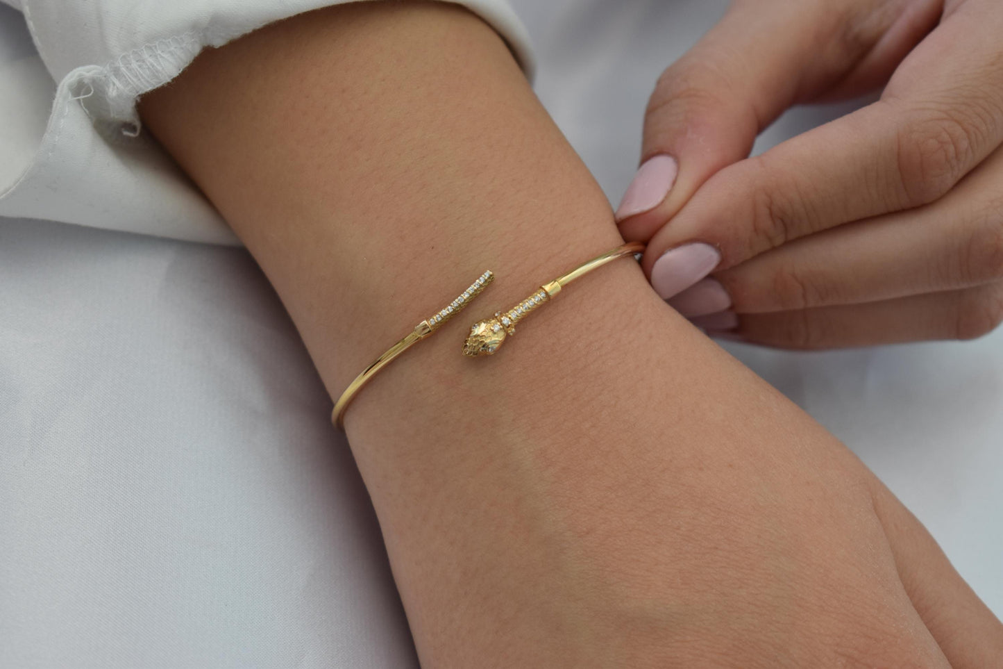 14K Snake Bangle,Snake Gold Bangle Bracelet,Adjustable Animal Gold Bangle,Chinese Clendar Animal Bangle,Snake Handcrafted Serpent Bangle