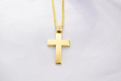 Ανδρικοί Σταυροί 9K Solid Gold Cross Pendant – Reversible & Pierced Back – 14K Gold Chain Option – Polished Front – Christian Jewellery for Men or Women