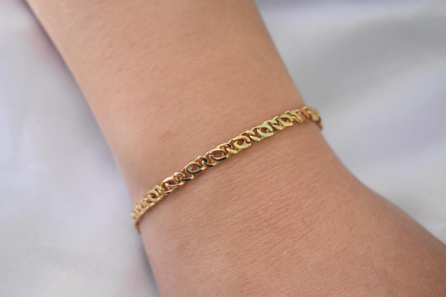 14K Gold Curb Chain Bracelet,Stackable Gold Bracelet,Retro Franco Chain Bracelet,Vintage Look Chain,Anniversary Gift for Her