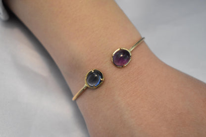 14K Gold Bracelet Amethyst,Dainty Natural Amethyst Bangle Bracelet,Custom Gold Bangle,Graduation Gift for Her,Wedding & Engagement Gift