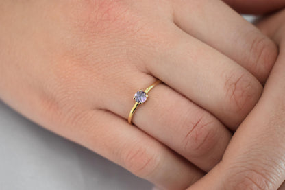 14K Solid Gold Thin Minimalist Ring–Light Purple Zircon, Stackable Jewellery Gold Ring,14K Wedding & Engagement Stacking Ring,Gift for Her