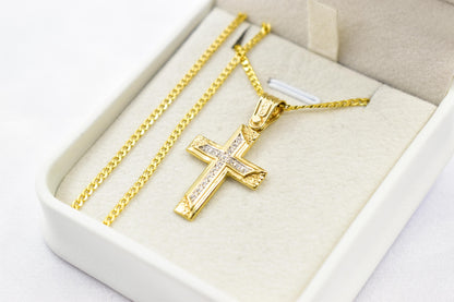 γυναικα 14K Solid Gold Cross Pendant with Zircon Stones – Unisex Baptism Religious Necklace Gift for Him or Her