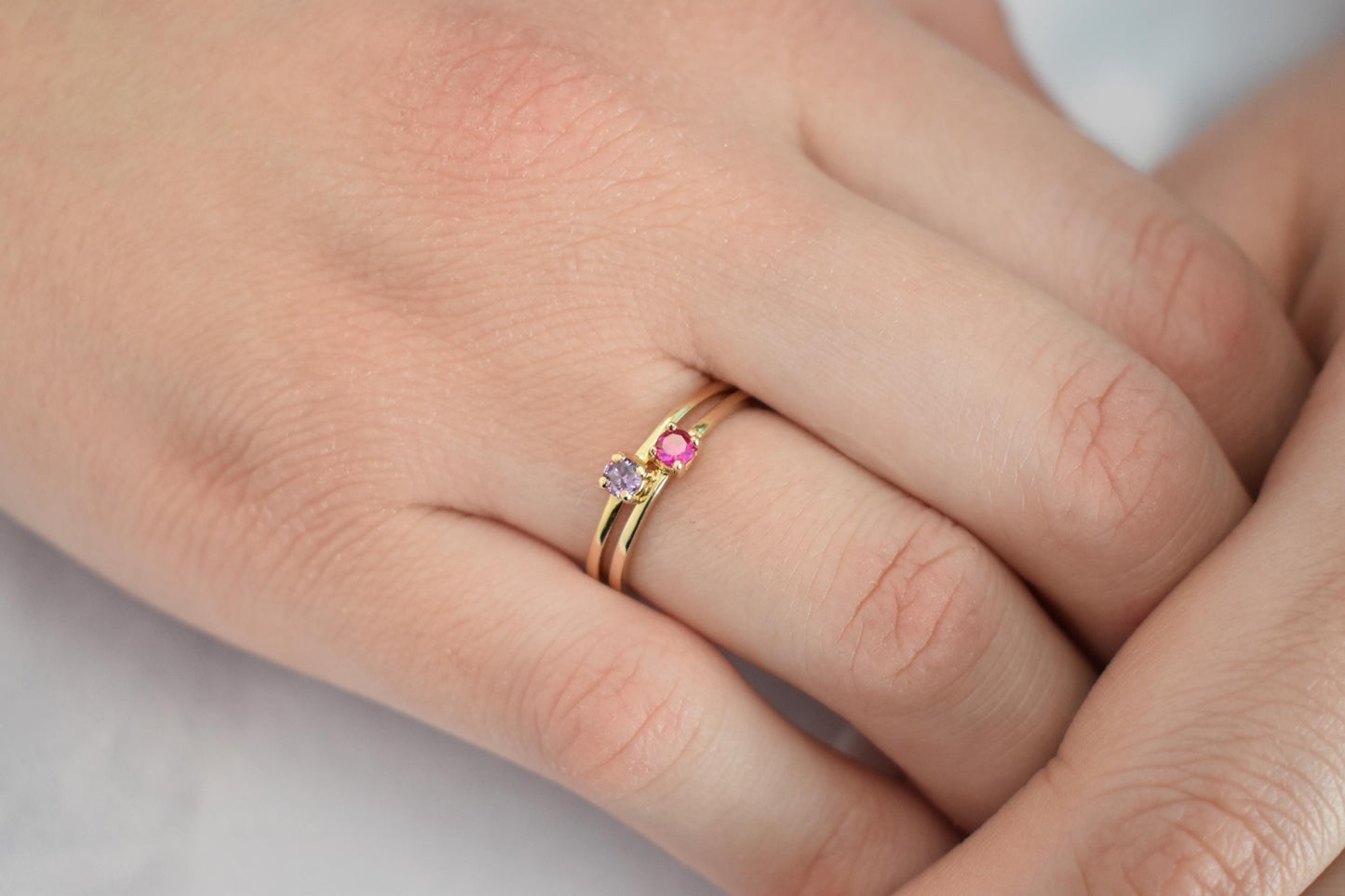 14K Solid Gold Thin Minimalist Ring–Light Purple Zircon, Stackable Jewellery Gold Ring,14K Wedding & Engagement Stacking Ring,Gift for Her