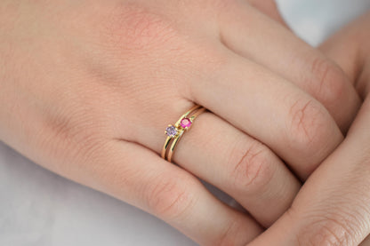 14K Solid Gold Thin Minimalist Ring–Light Purple Zircon, Stackable Jewellery Gold Ring,14K Wedding & Engagement Stacking Ring,Gift for Her
