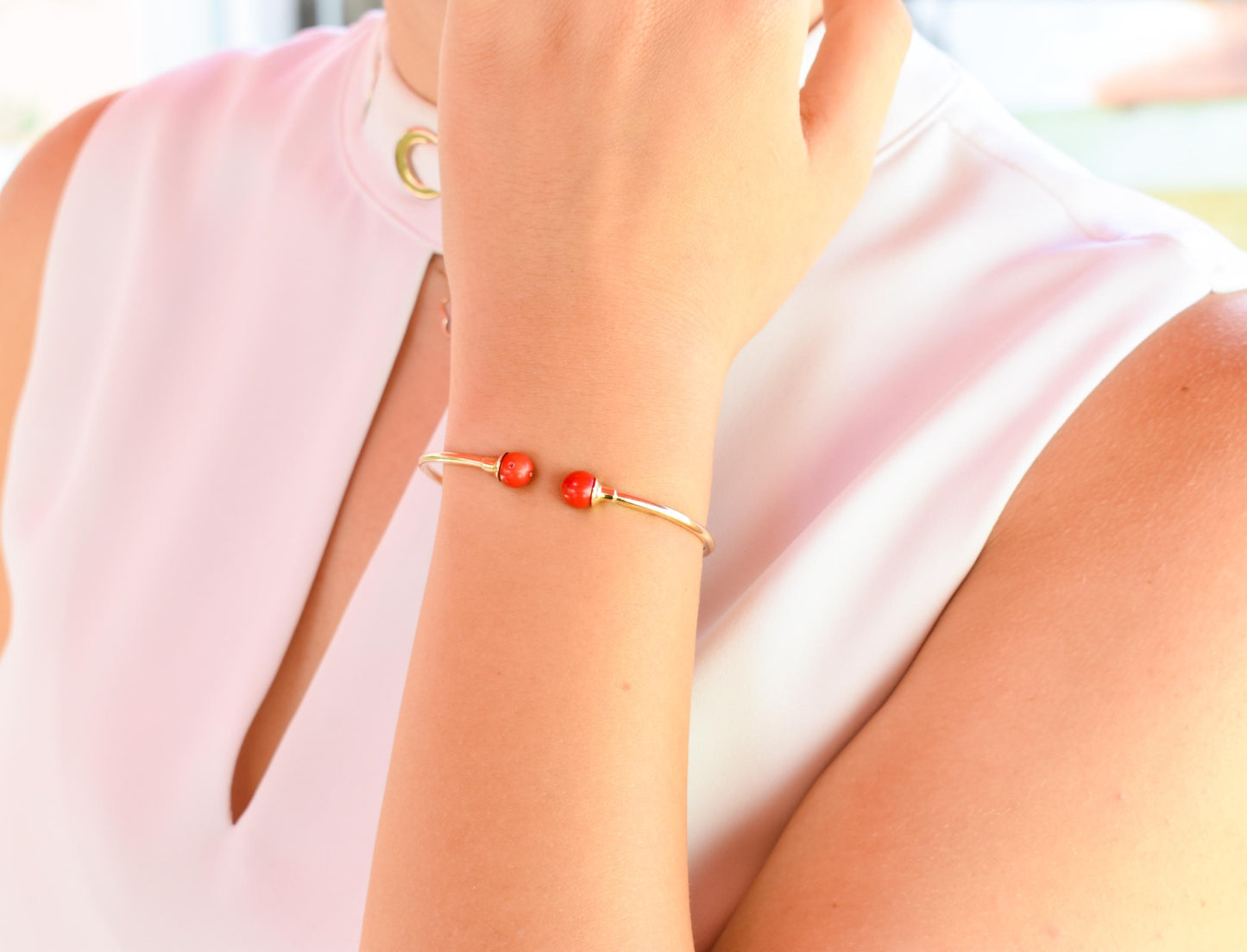 14K Gold Coral Bracelet,Coral Bangle Bracelet,Stacking Gold Bangle Bracelet,Minimal Bangle Bracelet,Summer Collection,Exclusive Gift for Her