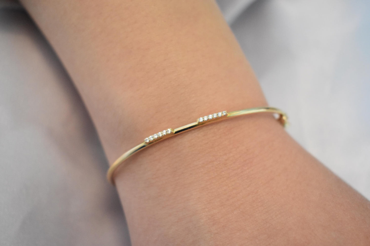 14K Gold Pave Bar Bracelet,Real Solid Gold Everyday Bracelet Women,Wedding & Engagement Dainty Line Bracelet,Stacking Bracelet Gift for Her