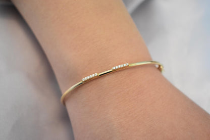 14K Gold Pave Bar Bracelet,Real Solid Gold Everyday Bracelet Women,Wedding & Engagement Dainty Line Bracelet,Stacking Bracelet Gift for Her