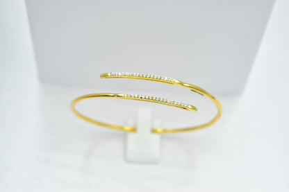 14K Solid Gold Bangle Bracelet • Handmade Open Cuff • Zircon or Diamond Option • Stackable Real Gold Jewellery • Gift for Her • Gift for Mom