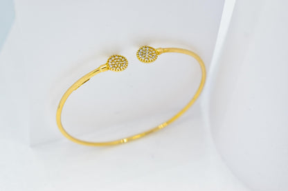 14K Solid Gold Open Bangle Bracelet Zircon or Diamond,Custom Fit Cuff Bracelet,Elegant Handmade Gold Jewellery,Gift for Her,Gift for Mom