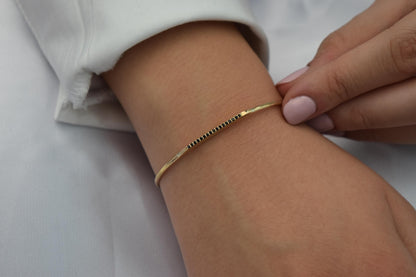 14K Solid Gold Pave Bar Bracelet,Everyday Bracelet Women,Ladies Dainty Line Bracelet,Stacking Bracelet Gift for Her,Minimal Exclusive Style
