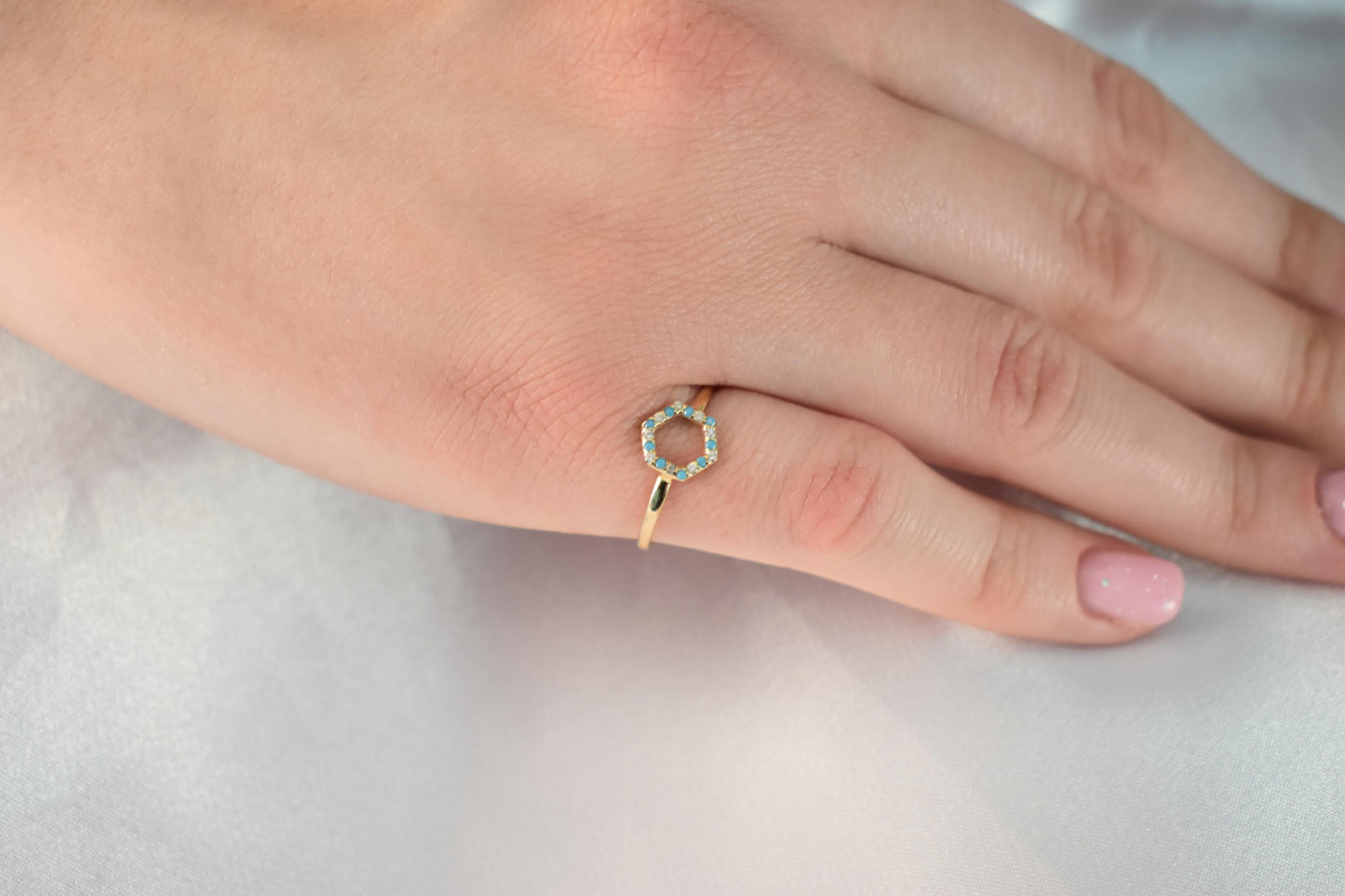 14K Solid Gold Turquoise Ring,Gold Thin Ring,Dainty Gold Ring,Stackable Jewellery Ring,Gold Band,14K Wedding Minimalist Ring for Her