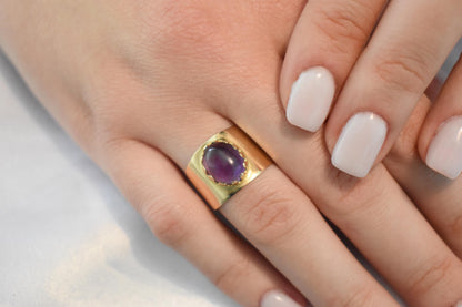 14K Solid Gold Amethyst Ring,Elegant Unique Design Stackable Jewellery Ring,14K Wedding Ring for Her,14K Amethyst Ring,Cabochon Amethyst