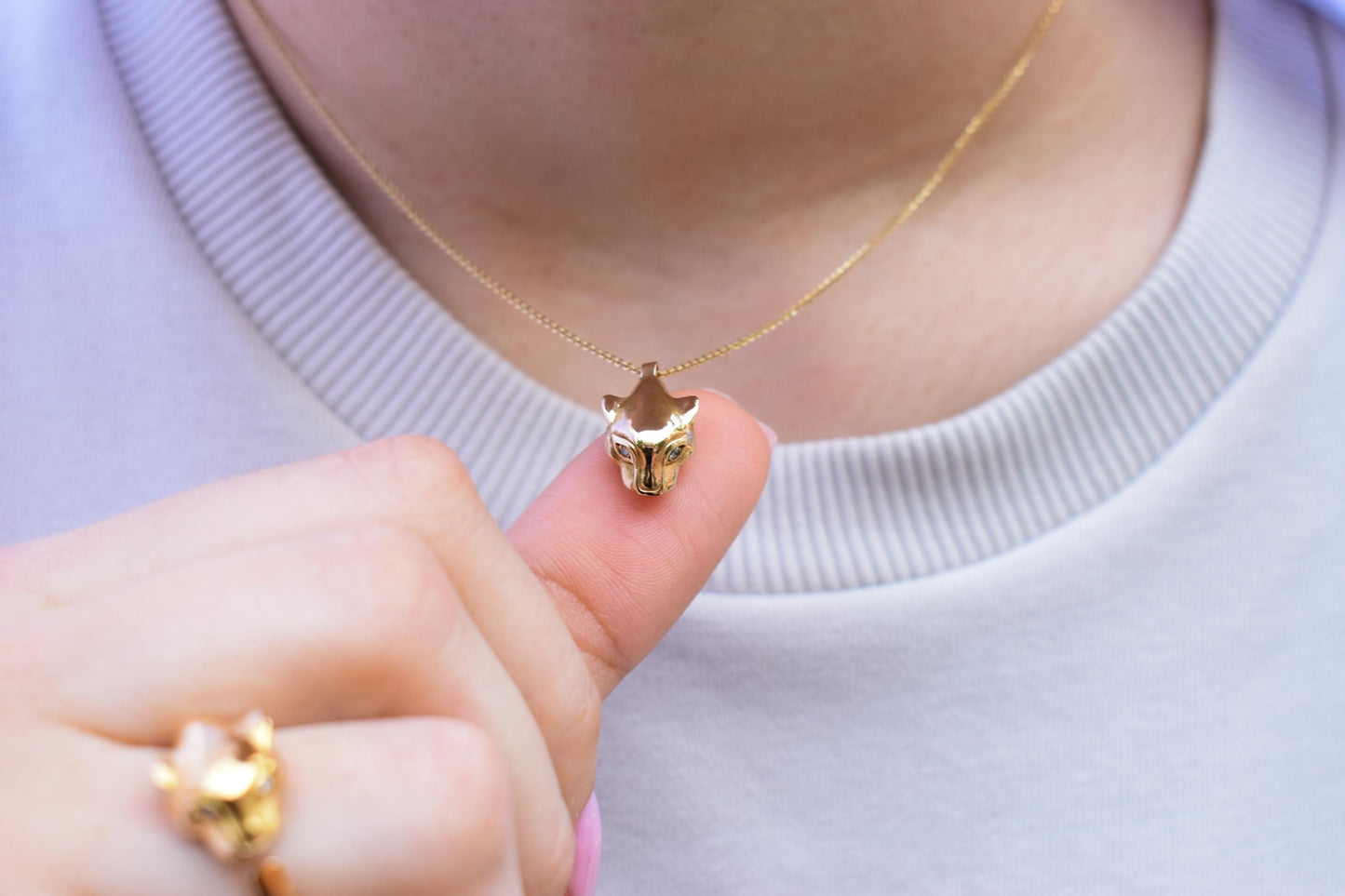 Χρυσό Κολιέ με Κεφάλι Πάνθηρα και Διαμάντια 14Κ