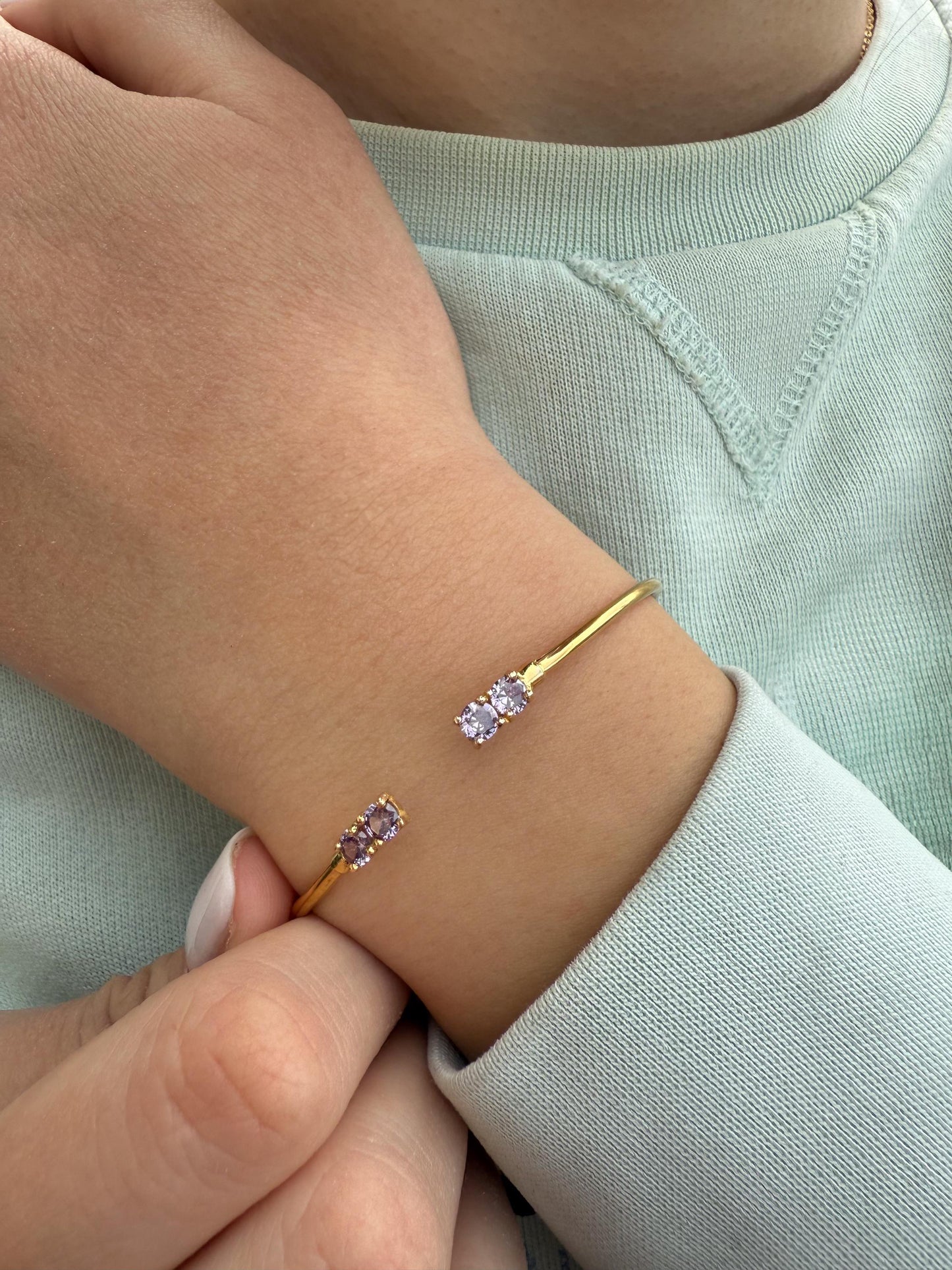 14K Gold Purple Zircon Bangle Bracelet,Exclusive Zircon Bangle,Bezel Bangle Bracelet,Bridal & Bridesmaid Bracelet,Dainty Gold Bracelet