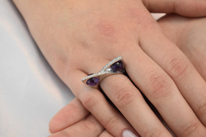 14K Solid Gold Amethyst Ring,Elegant Unique Design Stackable Jewellery Ring,Wedding & Engagement Stacking Ring,Amethyst Ring,Round Amethyst