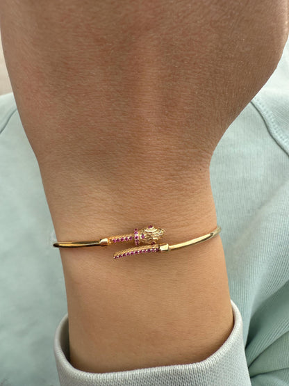 14K Serpent Bangle,Snake Gold Bangle Bracelet,Adjustable Animal Bangle,Chinese Calendar Jewel,Snake Handcrafted Bangle,Animal Collection