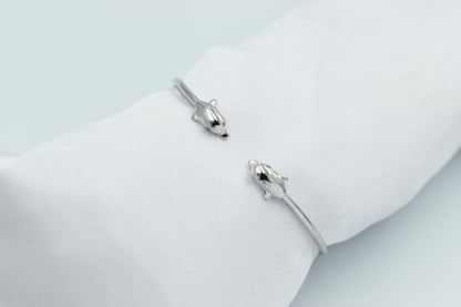 14k White Gold Dolphin Bangle Bracelet,Dolphin Bracelet,Gold Sea Animal Bracelet Bangle,Gold Summer Bracelet,Gift for Mom & Her