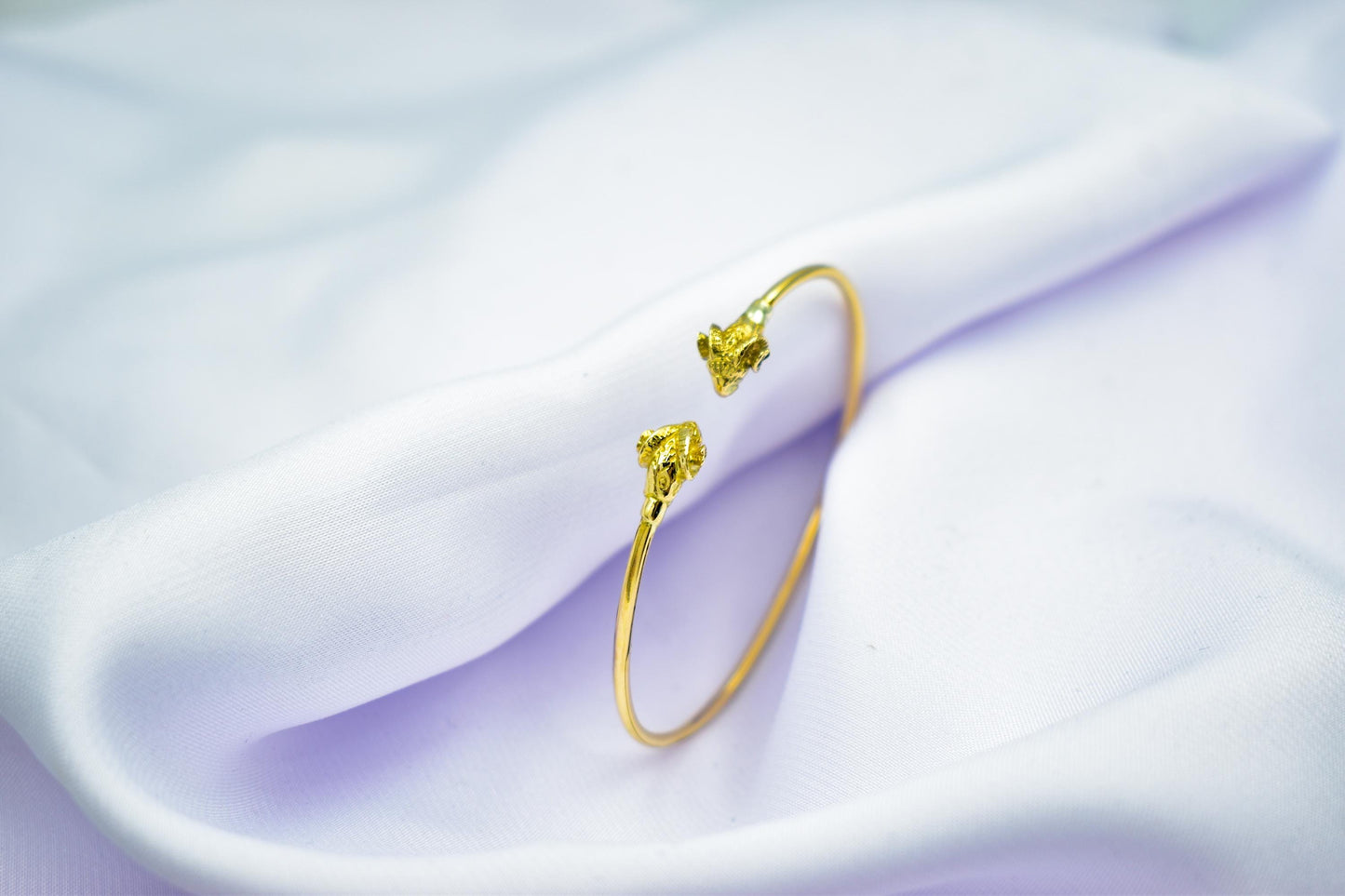 14K Solid Gold Ram Head Bangle,Greek Mythology Bracelet,Aries Zodiac Jewellery, Handcrafted Gold Cuff,Luxury Ancient Animal Bangle