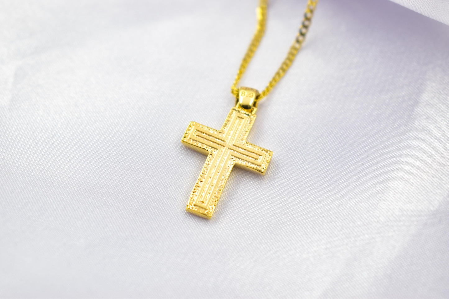 Ανδρικοί Σταυροί 14K Solid Gold Textured Cross Pendant Necklace,Unisex Religious Jewelry,Elegant Cross Necklace,Solid Gold Pendant Cross,Matte & Satin Finish