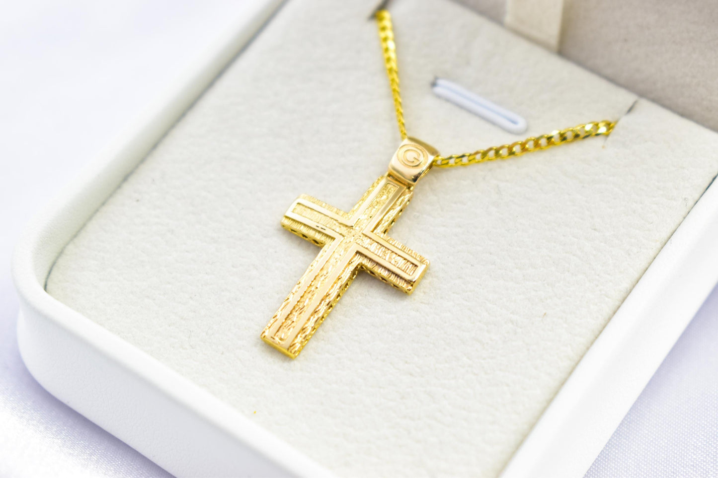 Ανδρικοί Σταυροί Handcrafted 14K Gold Cross Pendant Textured Design,Elegant Hollow Back Crucifix,Orthodox Christian Jewellery,Baptism Gift,Men & Women Chain
