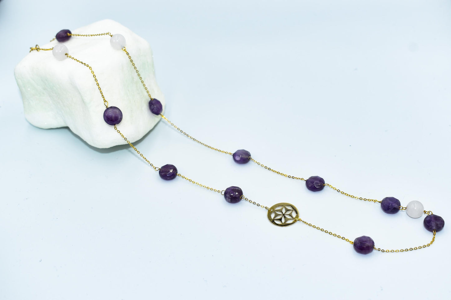 Χρυσό Κολιέ με Αμέθυστους και Μοτίβο 14Κ