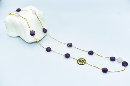 Χρυσό Κολιέ με Αμέθυστους και Μοτίβο 14Κ