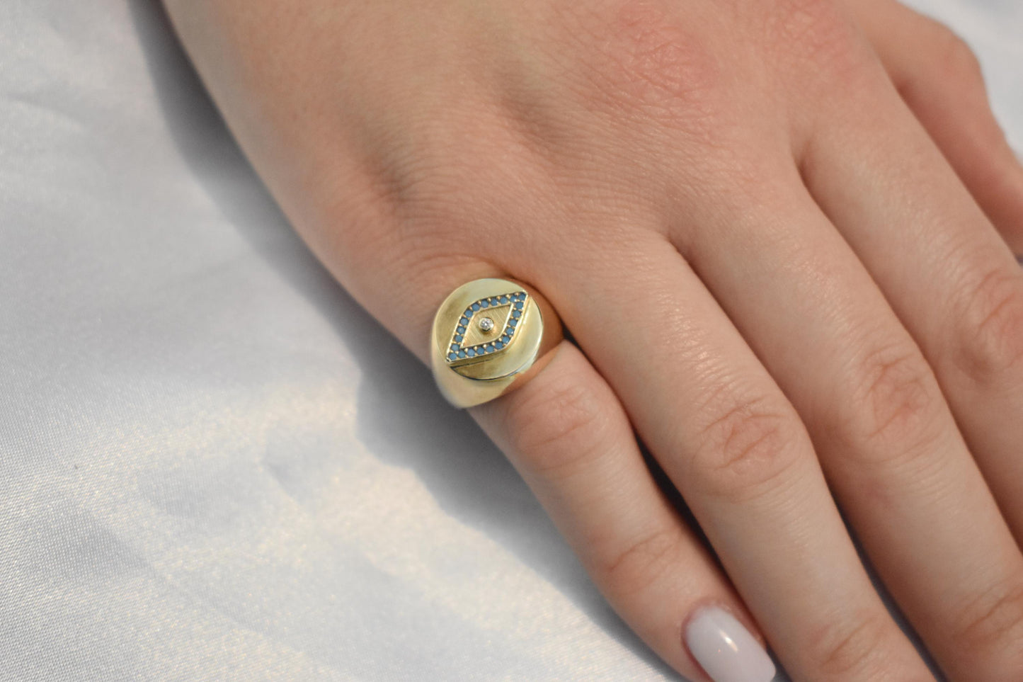 14K Solid Gold Evil Eye Ring,Turquoise Gold Ring,Stackable Jewellery,14K Wedding Stacking Ring,14K Amethyst Ring,Evil Eye Gold Ring for Her