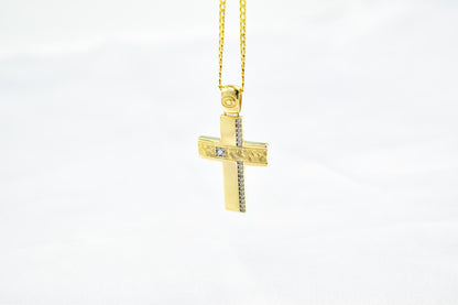 γυναικα 14K Gold Orthodox Cross Pendant with Enamel Back – Double-Sided Religious Jewelry for Men & Women