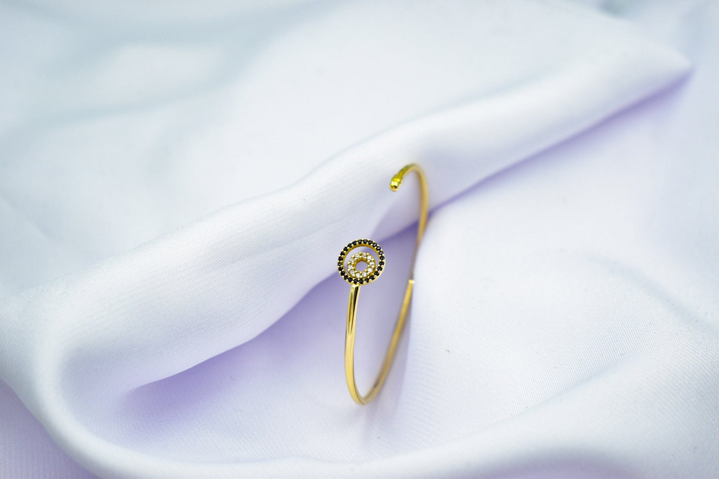 14K Gold Bagle Zircon Bracelet-Elegance, Sophisticated Jewelry, Pink Zircon Accents, Luxurious Beauty, Zircon Gold Bangle,Gift for Mom & Her