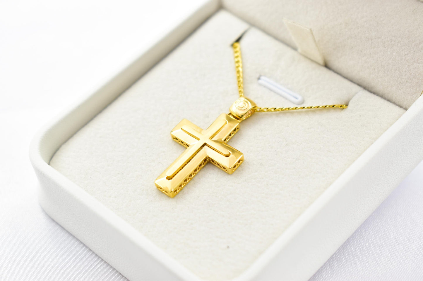 Ανδρικοί Σταυροί 14K Gold Cross Pendant for Men & Women – Solid Yellow Gold Religious Necklace, Minimalist Christian Gift