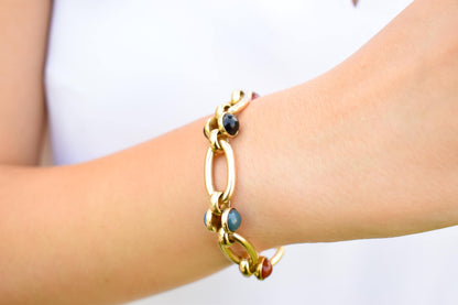 14K Solid Gold Thick Chain Bracelet,Statement Bracelet,Charm Bracelet,Natural Stone Bracelet,Gemstone Bracelet, Forever Unique Gift for Her