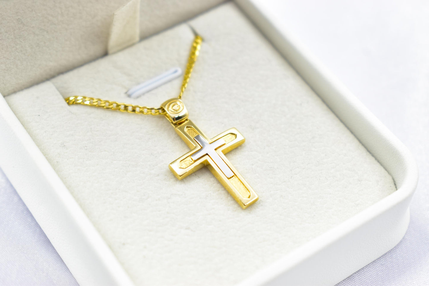 Ανδρικοί Σταυροί14K Gold Double Cross Pendant with Chain,Elegant Reversible Design,Unisex Christian Jewellery Men’s & Women’s Necklace Option,Baptism Gift