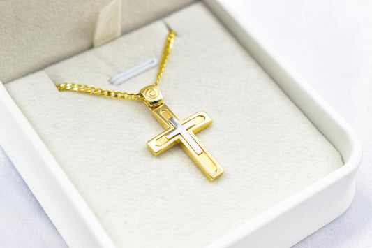 Ανδρικοί Σταυροί14K Gold Double Cross Pendant with Chain,Elegant Reversible Design,Unisex Christian Jewellery Men’s & Women’s Necklace Option,Baptism Gift