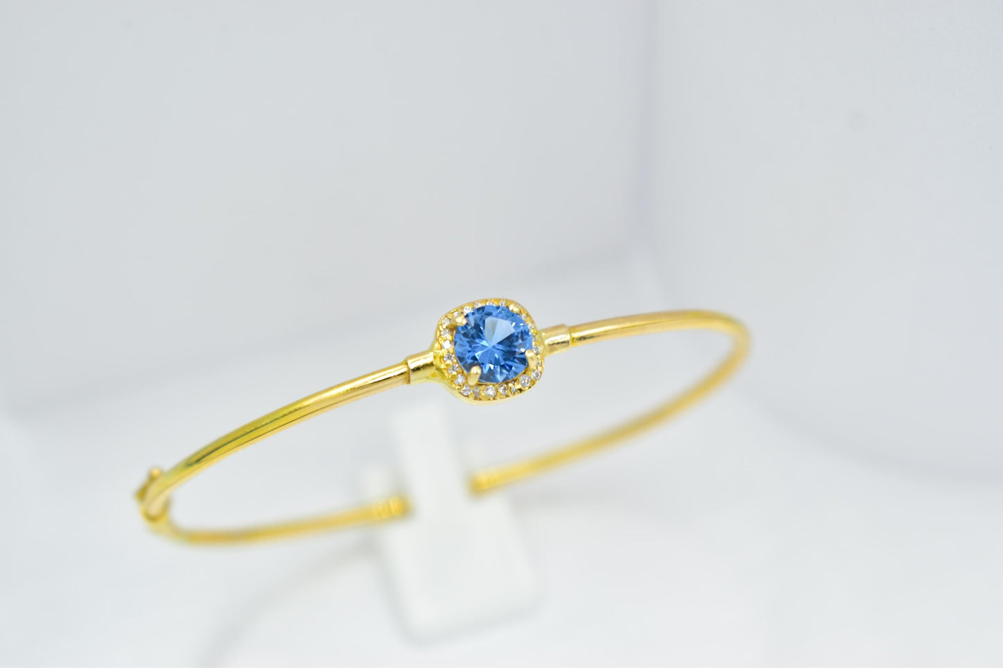 14K Gold Blue Zircon Bangle, Thin Gold Bracelet, Dainty Zircon Bracelet, Minimalist Gemstone Bangle, Gift for Her, Custom Gem Bangle