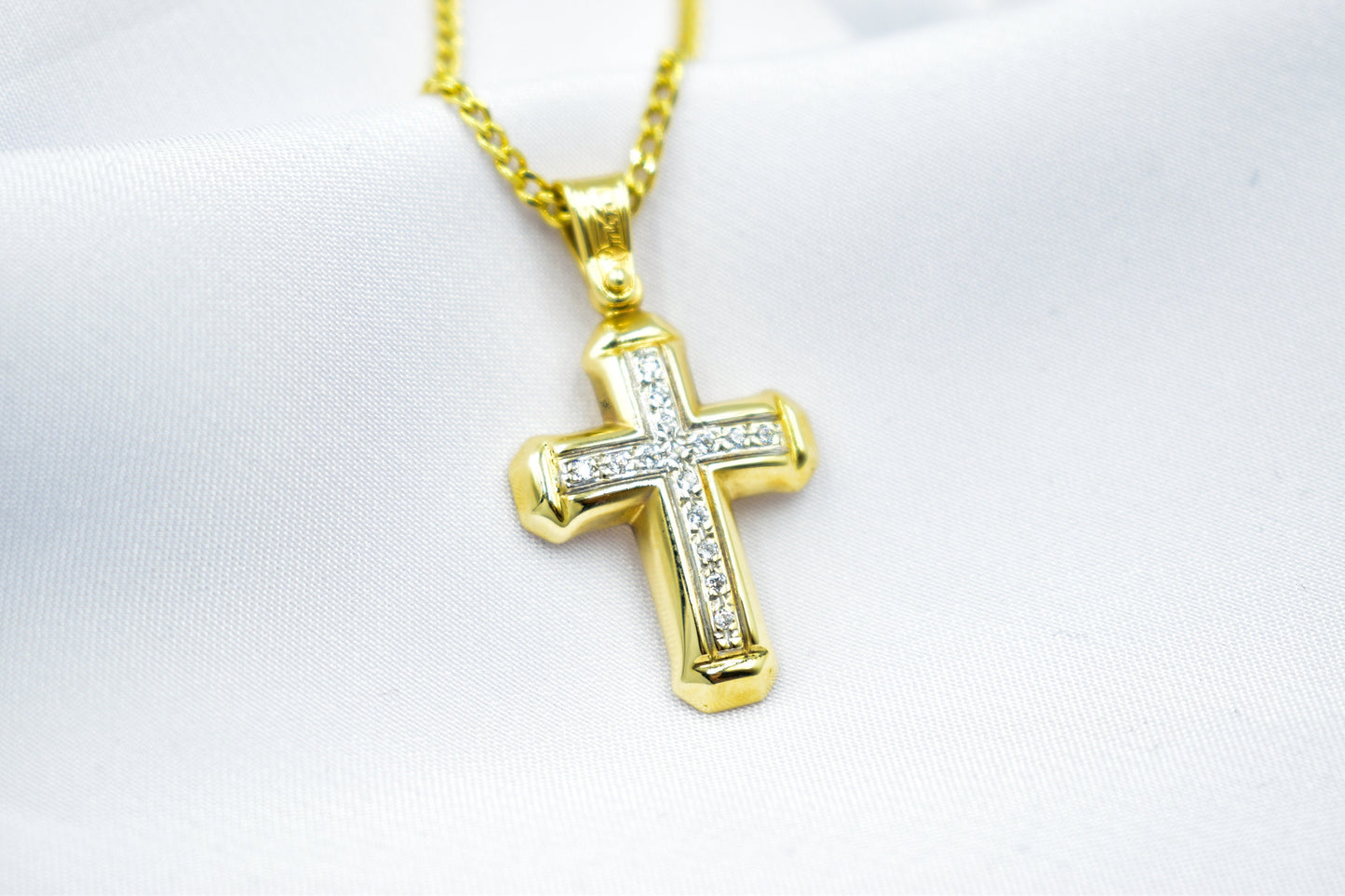 γυναικα 14K Solid Gold Cross,Necklace Sparkling Zircon Stones,Elegant Christian Pendant, Unisex Religious Gold Cross,Gold Cross Charm,Necklace Cross