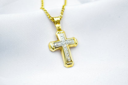 γυναικα 14K Solid Gold Cross,Necklace Sparkling Zircon Stones,Elegant Christian Pendant, Unisex Religious Gold Cross,Gold Cross Charm,Necklace Cross
