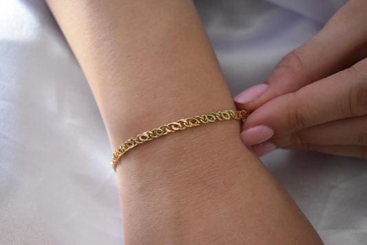 14K Gold Curb Chain Bracelet,Stackable Gold Bracelet,Retro Franco Chain Bracelet,Vintage Look Chain,Anniversary Gift for Her