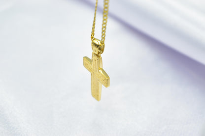 Ανδρικοί Σταυροί 14K Solid Gold Textured Cross Pendant Necklace,Unisex Religious Jewelry,Elegant Cross Necklace,Solid Gold Pendant Cross,Matte & Satin Finish