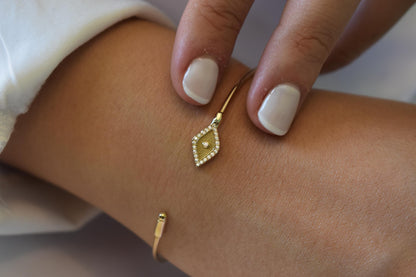 14K Gold Evil Eye Bracelet,Protective Blue Eye Jewellery,Boho Chic Collection,Gold Bangle Bracelet,Exclusive Gift for Mom & Her