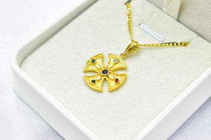 Βυζαντινός Στρογγυλός Σταυρός με πολύχρωμα Ζιργκόν Κ14