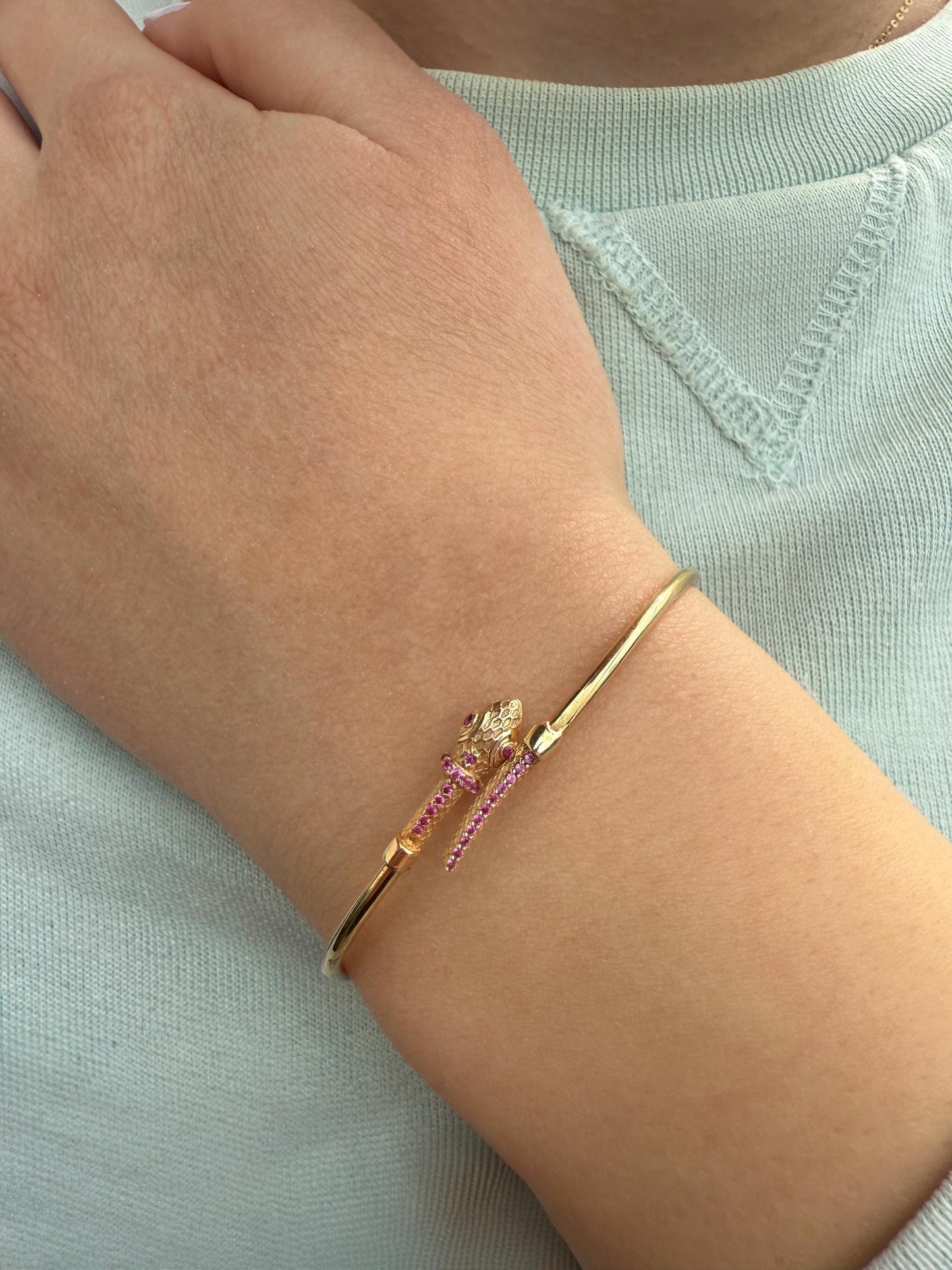 14K Serpent Bangle,Snake Gold Bangle Bracelet,Adjustable Animal Bangle,Chinese Calendar Jewel,Snake Handcrafted Bangle,Animal Collection