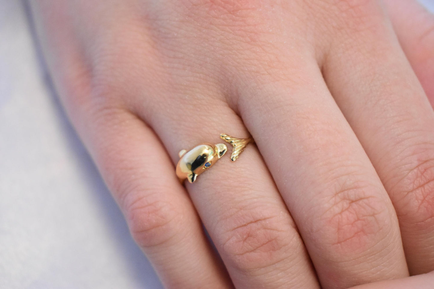 Dolphin 14K Solid Gold Ring,Gold Dolphin Band,Animal Sea Ring,Gift for Her,Minimalist Ring,Greek Summer Collection,Sea Life Jewellery