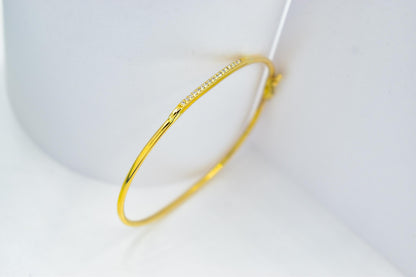 14K Gold Bar Bracelet, CZ or VVS1 Diamond Bangle,Dainty Gold Cuff, Custom Size,Gift for Her,Minimalist Gold Jewellery for Women Gift for Her