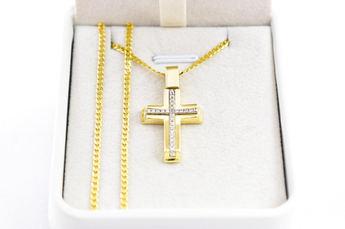 γυναικα 14K Gold Cross Necklace with Cubic Zirconia, Real Gold Religious Pendant, Orthodox Cross Jewelry Gift for Men & Women