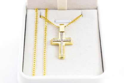 γυναικα 14K Gold Cross Necklace with Cubic Zirconia, Real Gold Religious Pendant, Orthodox Cross Jewelry Gift for Men & Women