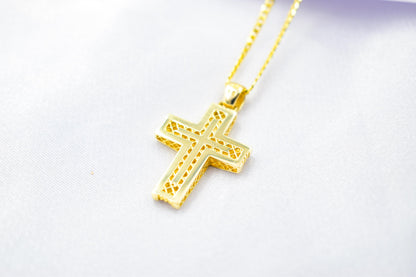 Ανδρικοί Σταυροί 14K Gold Polished Cross Pendant with Textured Center | Elegant Double-Sided Design | Men’s & Women’s Necklace Option , Baptism Gift