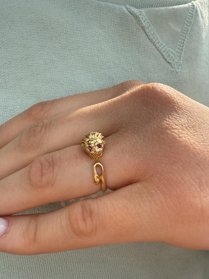 Χειροποίητο Δαχτυλίδι Λιοντάρι με Κόκκινα Ζιργκόν Κ14