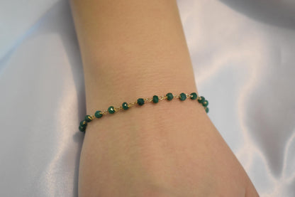 14K Gold Emerald Rosary Bracelet,Emerald Bracelet,Natural Emerald Chain Gold Bracelet,Real Emerald Bracelet,Gold Thin Chain Bracelet for Her