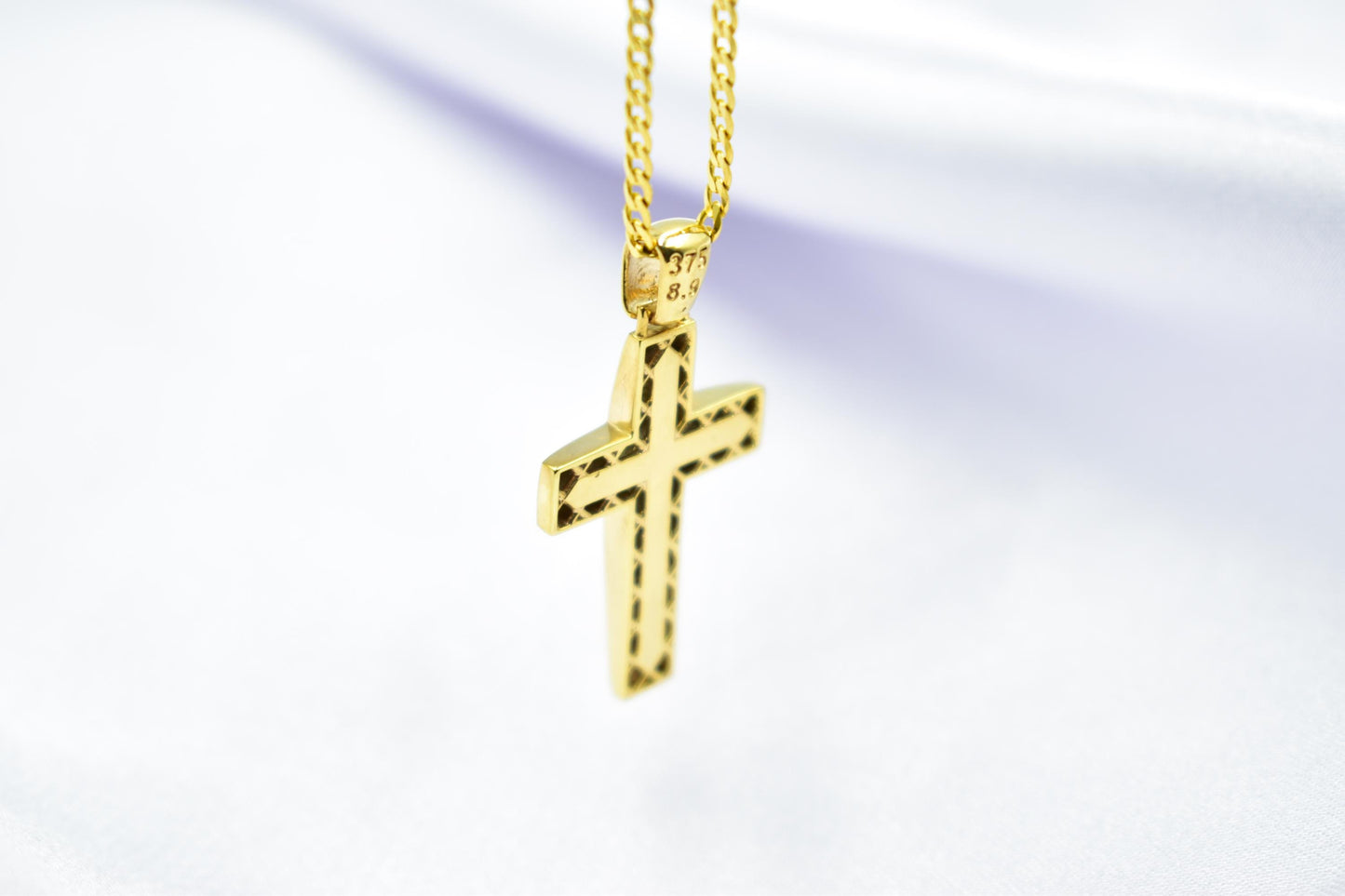 Ανδρικοί Σταυροί 9K Solid Gold Cross Pendant – Reversible & Pierced Back – 14K Gold Chain Option – Polished Front – Christian Jewellery for Men or Women