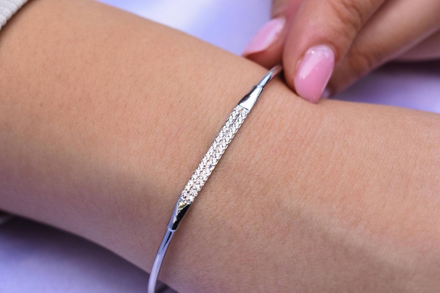 14K White Gold Diamond Bangle Bracelet, Natural Diamond VS/SI Gold Bangl,White Gold Cuff Bangle,Gold Bangle Bracelet